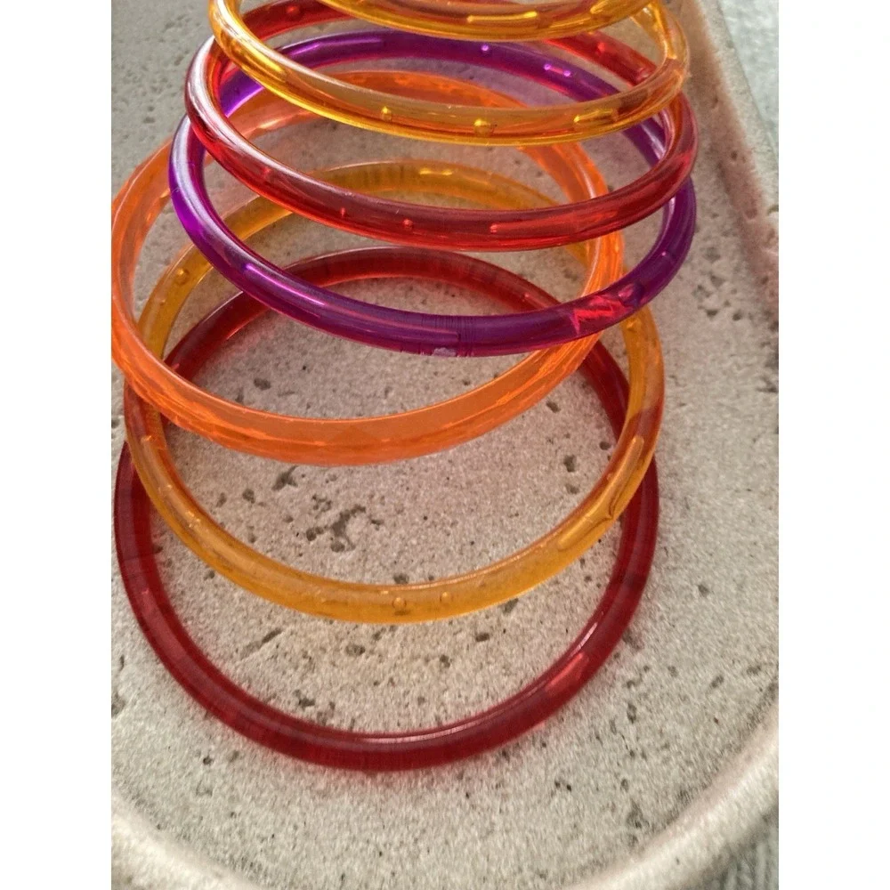 80’s Style Neon Plastic Bangle Bracelets Set Of 8 Colorful Stackable Statement